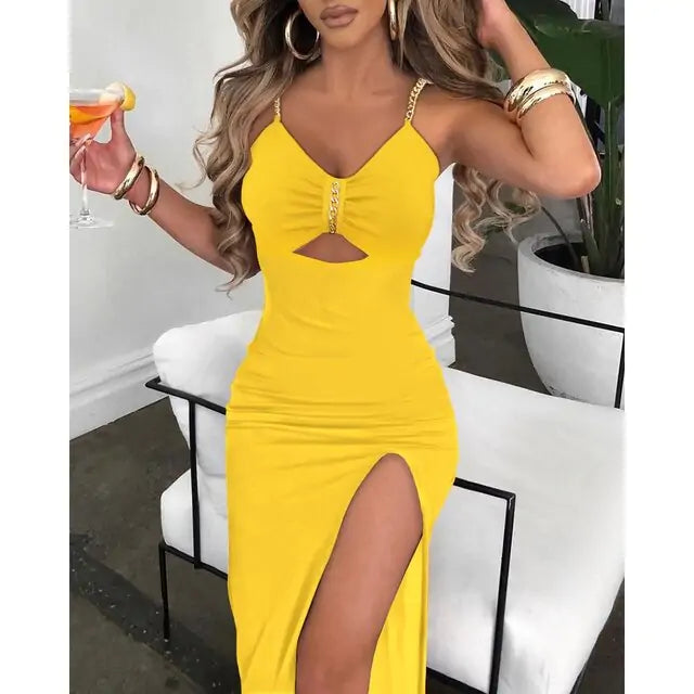 V-Neck High Slit Dress